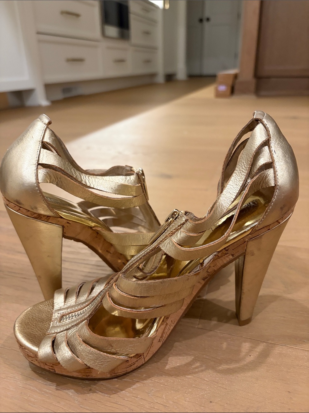 Michael Kors Gold Metallic Strappy Platform Heels